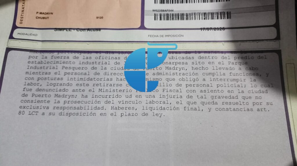 Conarpesa ya manda telegramas de despido «con causa» tras denunciar toma de su planta